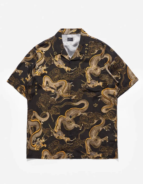 Maharishi Shirts*4234 Cloud Dragon Camp Collar Shirt Golden Black