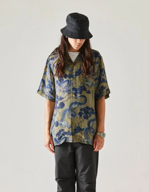 Maharishi Shirts*4234 Cloud Dragon Camp Collar Shirt Olive