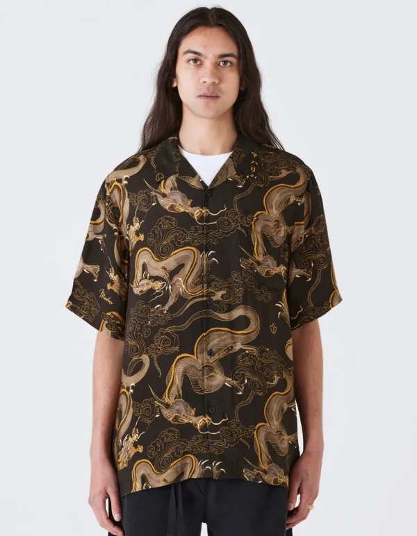 Maharishi Shirts*4234 Cloud Dragon Camp Collar Shirt Golden Black