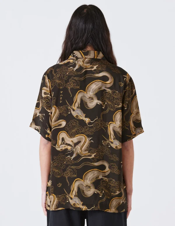 Maharishi Shirts*4234 Cloud Dragon Camp Collar Shirt Golden Black