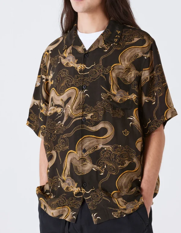 Maharishi Shirts*4234 Cloud Dragon Camp Collar Shirt Golden Black