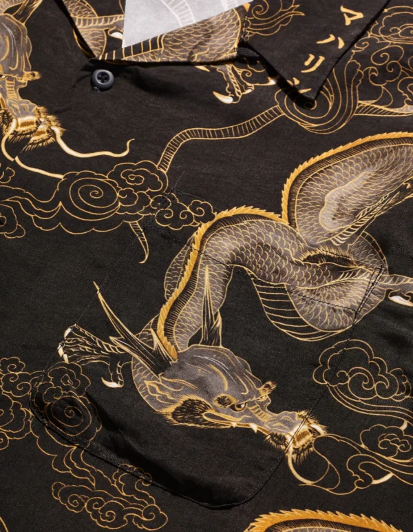 Maharishi Shirts*4234 Cloud Dragon Camp Collar Shirt Golden Black