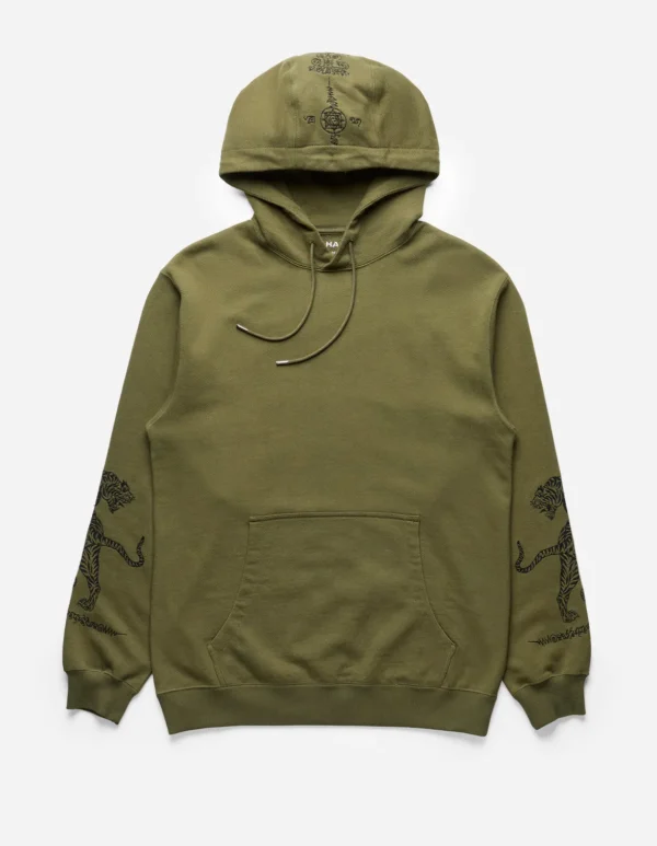 Maharishi Hooded Sweats*4280 Duelling Tigers Embroidered Hooded Sweat Olive Og-107F