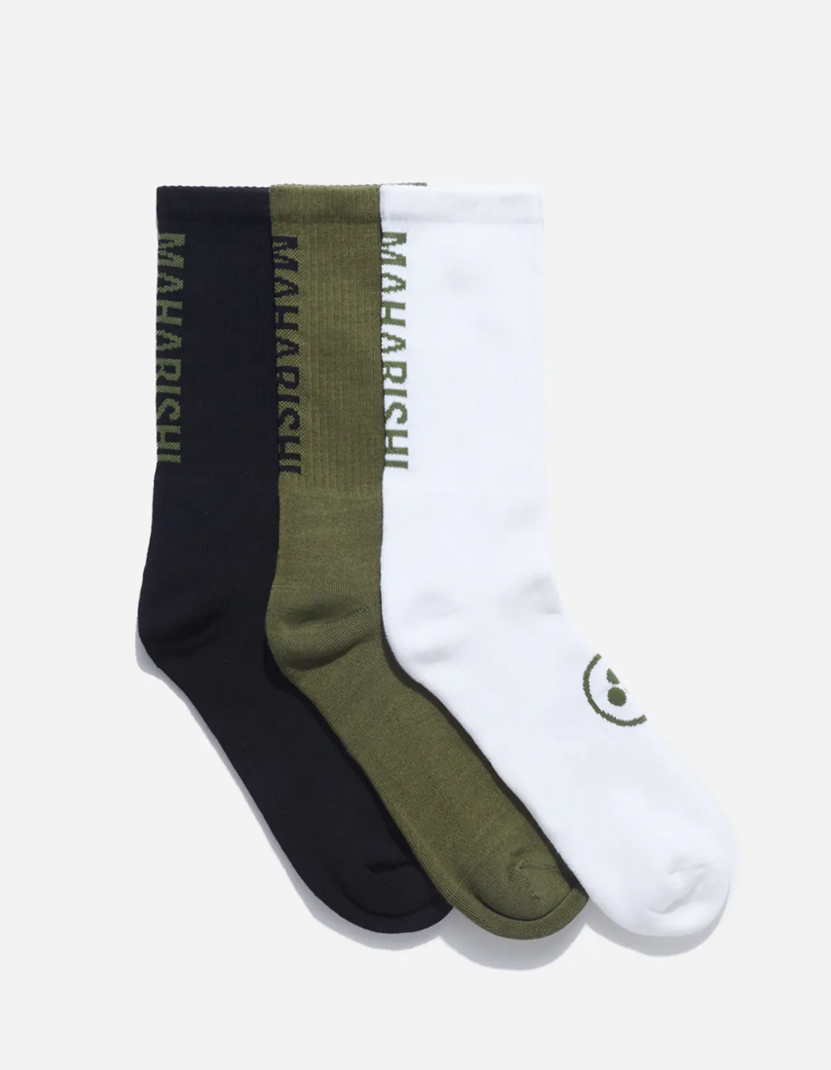 Maharishi Socks*9890 Miltype Peace Sports Socks ·3 Pack Black/Olive/White