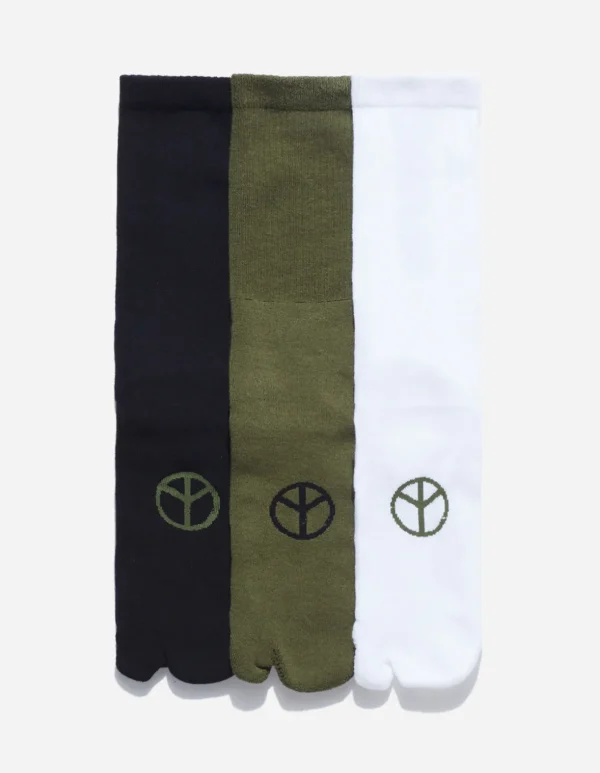 Maharishi Socks*9891 Miltype Peace Tabi Sports Socks ·3 Pack Black/Olive/White