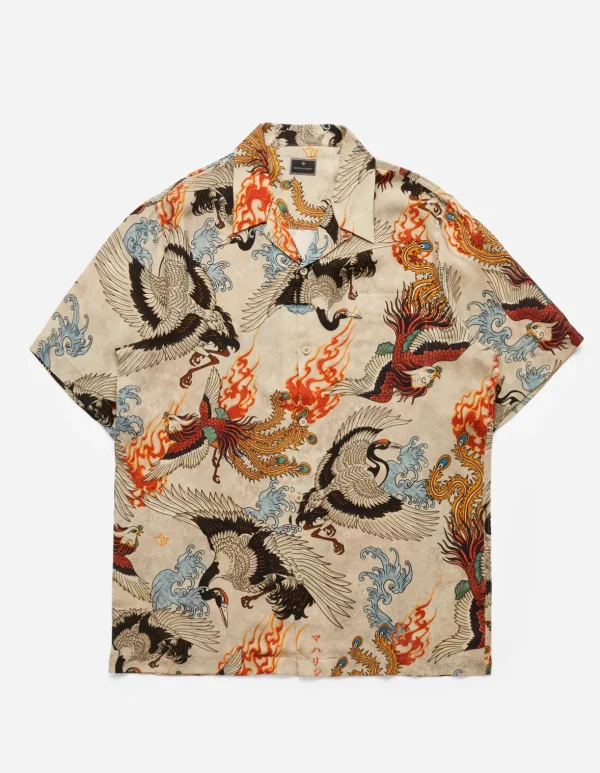 Maharishi Shirts*4509 Peace Cranes Camp-Collar Shirt Ecru