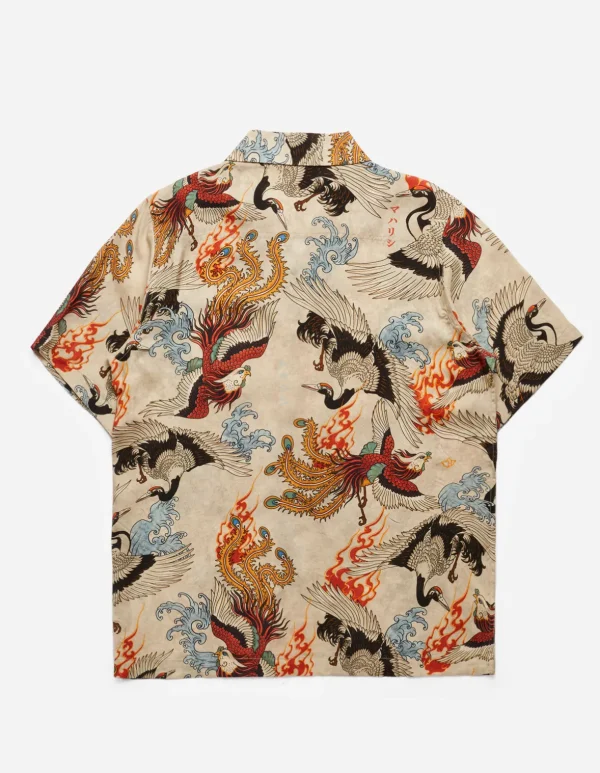 Maharishi Shirts*4509 Peace Cranes Camp-Collar Shirt Ecru