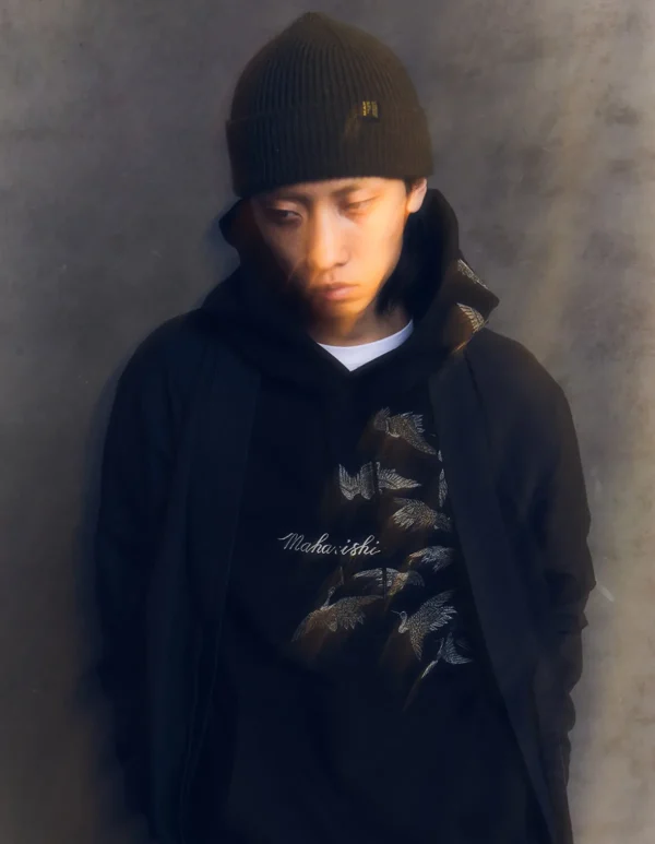Maharishi Hooded Sweats*4506 Peace Cranes Hooded Sweat Black