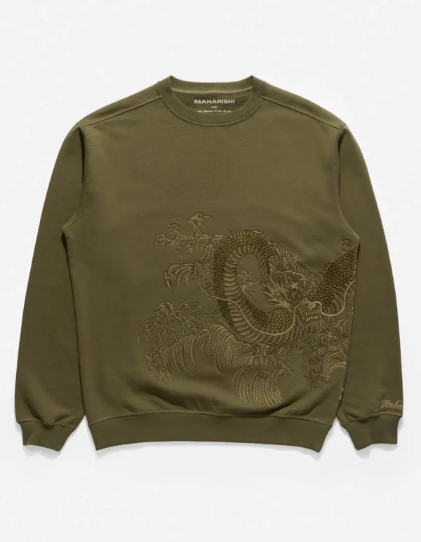 Maharishi Crew Sweats*4242 Samurai Vs. Dragon Embroidered Crew Sweat Olive/Tonal