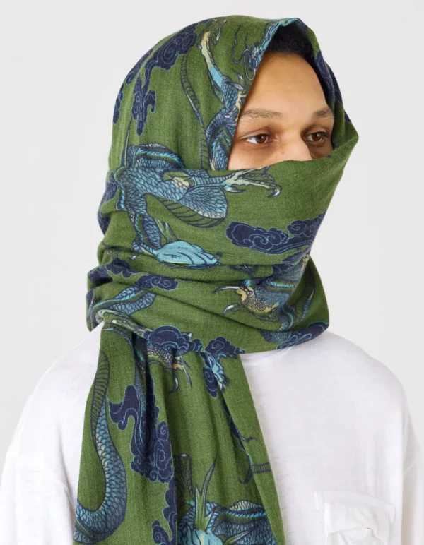 Maharishi Hats And Scarves*4233 Thai Cloud Dragon Pashmina Olive