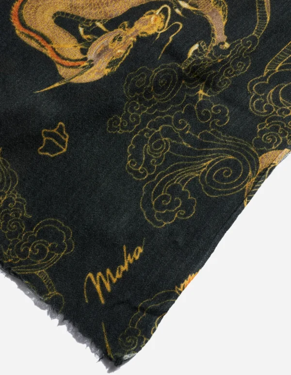 Maharishi Hats And Scarves*4233 Thai Cloud Dragon Pashmina Golden Black