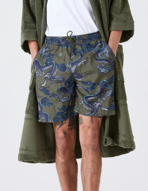 Maharishi Swim Shorts*1023 Thai Cloud Dragon Swim Shorts Olive