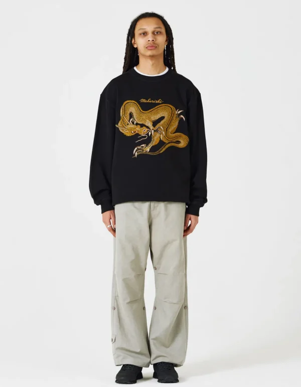 Maharishi Crew Sweats*4216 Thai Dragon Embroidered Crew Sweat Black