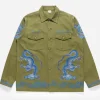 Maharishi Shirts*4213 Thai Dragon Utility Shirt Olive Og-107F