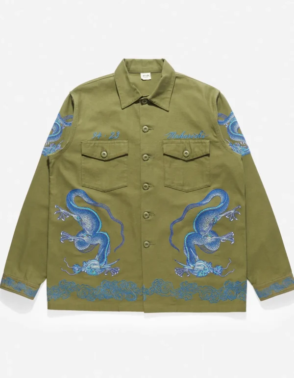 Maharishi Shirts*4213 Thai Dragon Utility Shirt Olive Og-107F