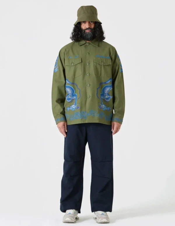 Maharishi Shirts*4213 Thai Dragon Utility Shirt Olive Og-107F