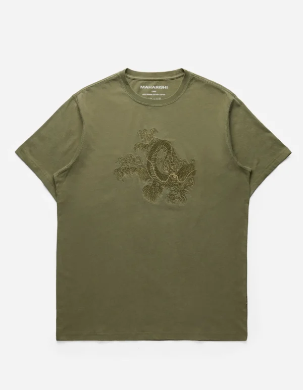 Maharishi Short Sleeve T-Shirts*4243 Water Dragon Embroidered T-Shirt Olive/Tonal