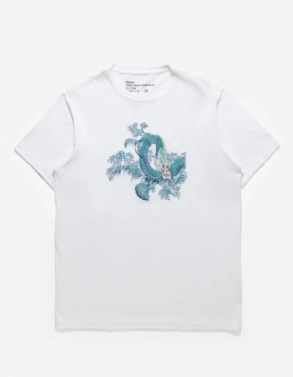 Maharishi Short Sleeve T-Shirts*4243 Water Dragon Embroidered T-Shirt White