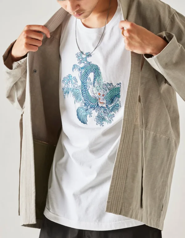 Maharishi Short Sleeve T-Shirts*4243 Water Dragon Embroidered T-Shirt White