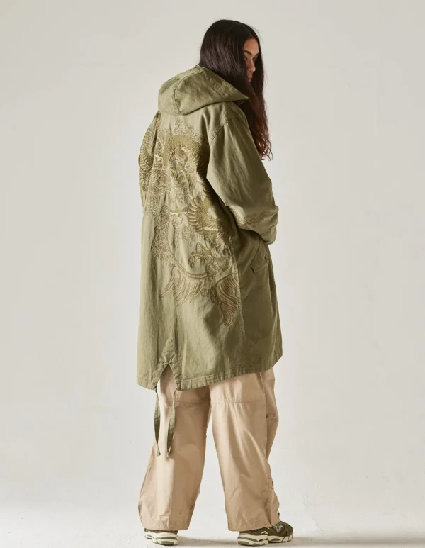 Maharishi Parkas*4240 Water Dragon Embroidered Kimono Parka Olive Og-107Ff