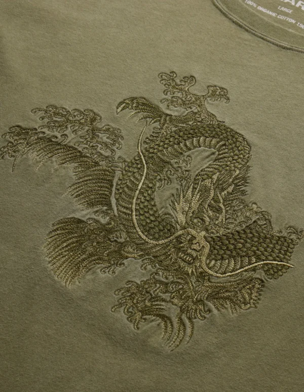 Maharishi Short Sleeve T-Shirts*4243 Water Dragon Embroidered T-Shirt Olive/Tonal